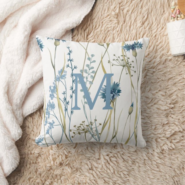 Monogram Blommigt Light Blue Guld Kudde (Filt)