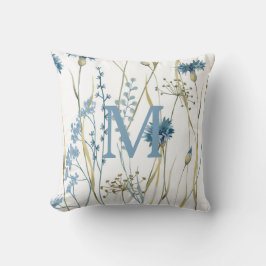 Monogram Blommigt Light Blue Guld Kudde