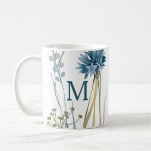 Monogram Blommigt Light Blue Guld on White Kaffemugg