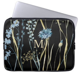 Monogram Blommigt Light Blue & Guld på Black Laptop Fodral