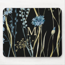 Monogram Blommigt Light Blue & Guld på Black