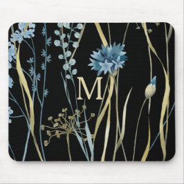 Monogram Blommigt Light Blue & Guld på Black Musmatta