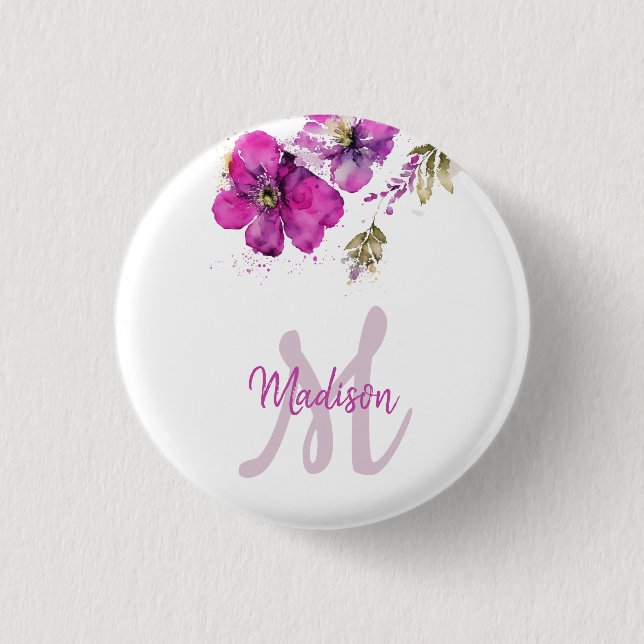 Monogram Blommigt Magenta Knapp (Framsida)