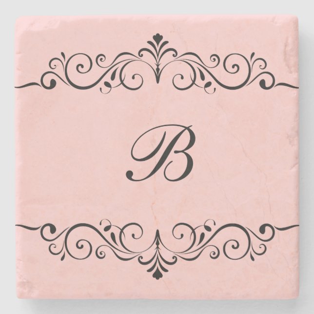 Monogram Blommigt Moury Drink Coasters Underlägg Sten (Framsidan)