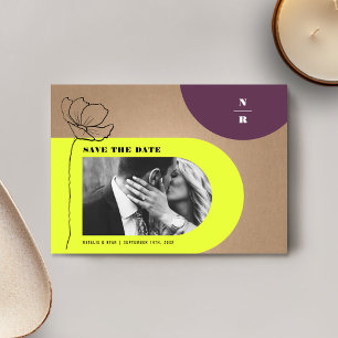 Monogram Blommigt Neon + Plum Arch Bröllop Spara Datumet