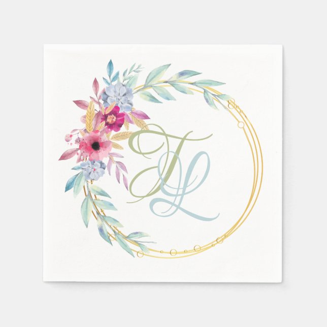Monogram-Blommigt Pappersservett (Framsidan)