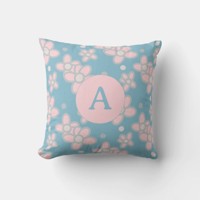 Monogram Blommigt Pastel Retro Kudde (Framsida)