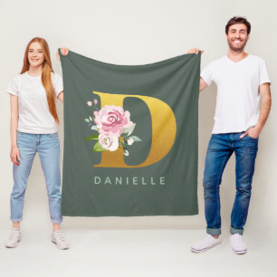 Monogram Blommigt Personlig Brev D Fleecefilt