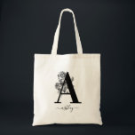 Monogram Blommigt Personlig Tygkasse<br><div class="desc">Monogram Blommigt Anpassningsbar Tote Bag. Anpassa den här elegantens svartvita blomskonstruktion med inledande anpassningsbar och namn.</div>