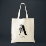 Monogram Blommigt Personlig Tygkasse<br><div class="desc">Monogram Blommigt Anpassningsbar Tote Bag. Anpassa den här elegantens svartvita blomskonstruktion med inledande anpassningsbar och namn.</div>