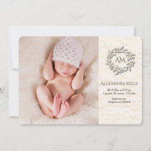 Monogram Blommigt Photo Birth-meddelande Meddelande