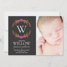 Monogram Blommigt Photo Newborn Girl Personlig