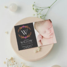 Monogram Blommigt Photo Newborn Girl Personlig