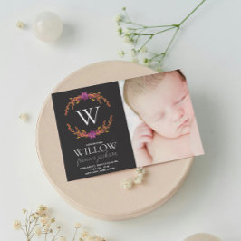 Monogram Blommigt Photo Newborn Girl Personlig Meddelande