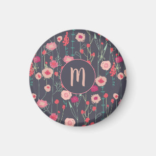 Monogram Blommigt Rosa Black Magnet
