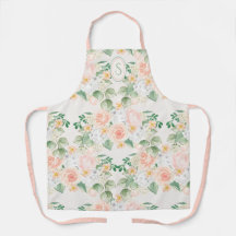 Monogram Blommigt Rosa Peach Grönt Apron