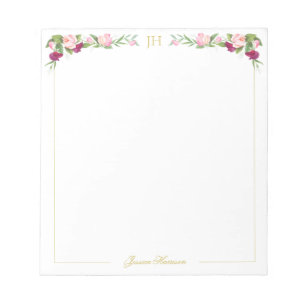 Monogram Blommigt Rosa Sweet Pea Vintage Small Anteckningsblock