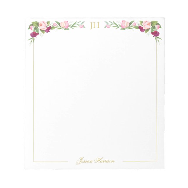 Monogram Blommigt Rosa Sweet Pea Vintage Small Anteckningsblock (Framsida)