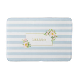 Monogram Blommigt Shabby chic Pastel Blue Rand Badrumsmatta