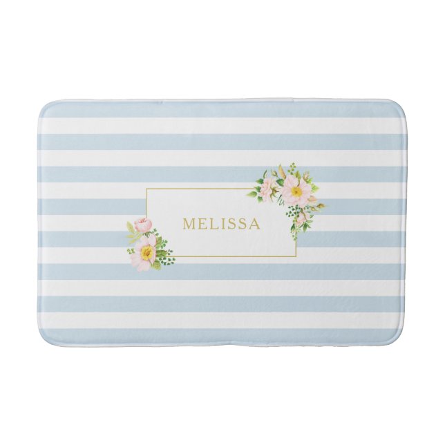 Monogram Blommigt Shabby chic Pastel Blue Rand Badrumsmatta (Framsidan)