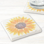 Monogram-Blommigt Stenunderlägg<br><div class="desc">Denna unika underlägg av sten är dekorerad med gultens vattenfärgsolrosor och snyggt. Enkelt anpassade. Ursprunglig vattenfärg © Michele Davies.</div>