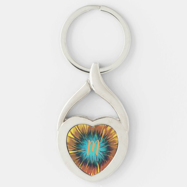 Monogram-Blommigt Twisted Heart Silverfärgad Nyckelring (Framsidan)