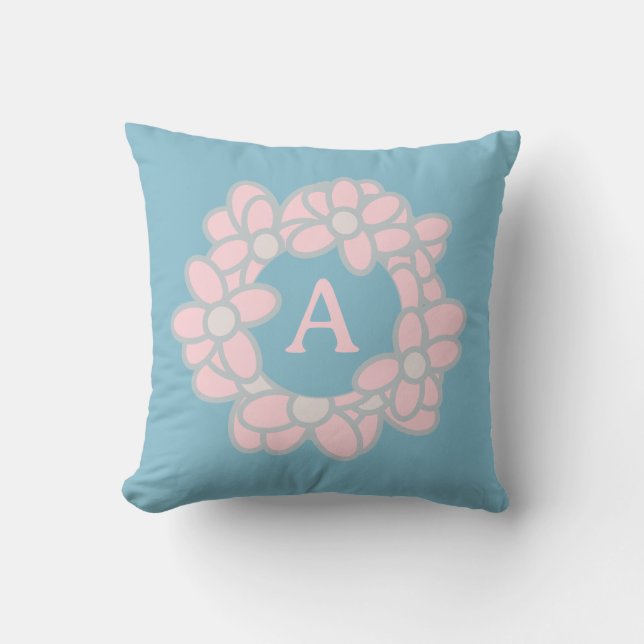 Monogram Blommigt Utandning Pastel Retro Kudde (Framsida)