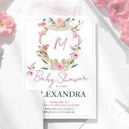 Monogram Blommigt Vapensköld Vattenfärgsbabyskor Inbjudningar
