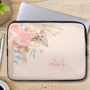 Monogram Blommigt Vattenfärg Laptop Fodral