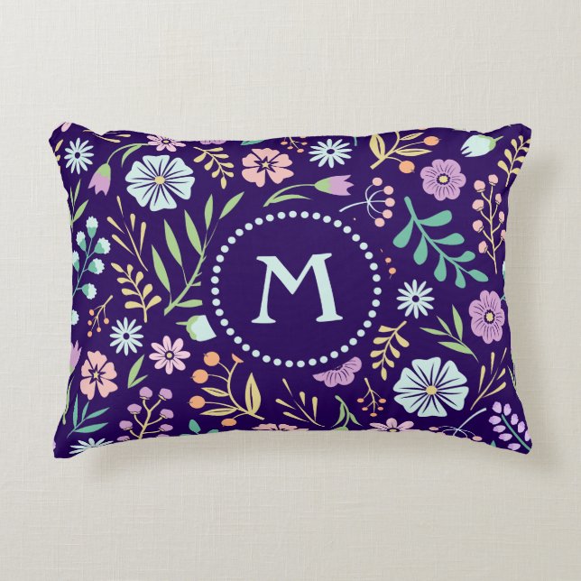 Monogram Blommigt Viktigt Boho-dekorfärg Prydnadskudde (Framsidan)