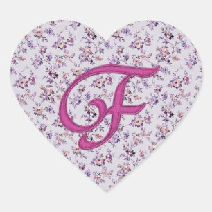 Monogram Blommigt Vintage F Hjärtformat Klistermärke
