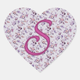 Monogram Blommigt Vintage S Hjärtformat Klistermärke