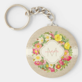 Monogram Blommigt Wandeen Linen Snöre Keychain för Nyckelring