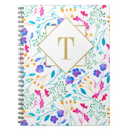 Monogram Blommigt Watercolor Spiral bärbar dator Anteckningsbok