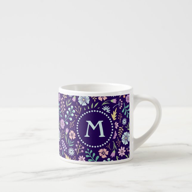 Monogram Blommigt Whimsical Boho Espresso Mugg Espressomugg (Höger)