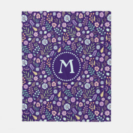Monogram Blommigt Whimsical Boho Fleece Blanket