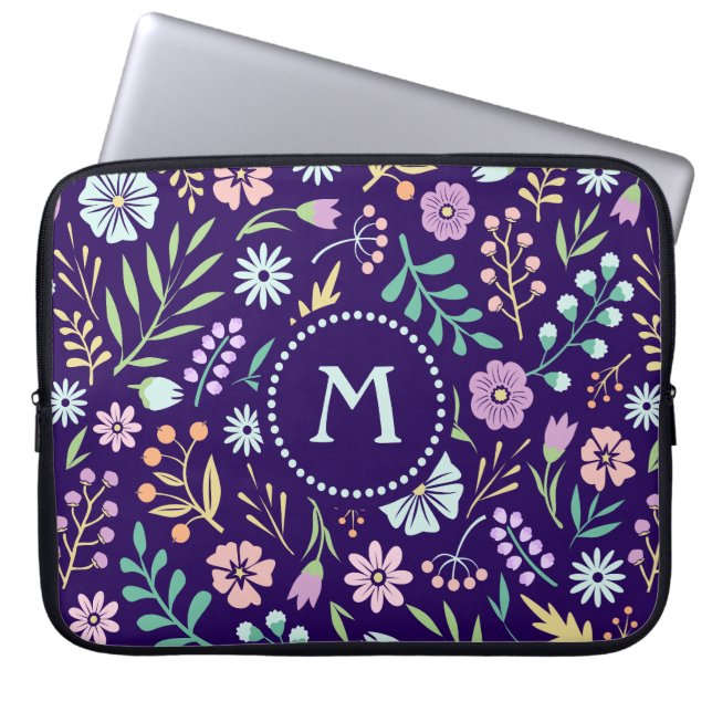 Monogram Blommigt Whimsical Boho Laptop sleeve (Framsidan)