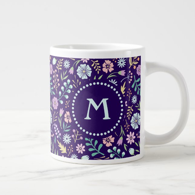 Monogram Blommigt Whimsical Boho Mönster Jumbo Mug Mugg (Höger)