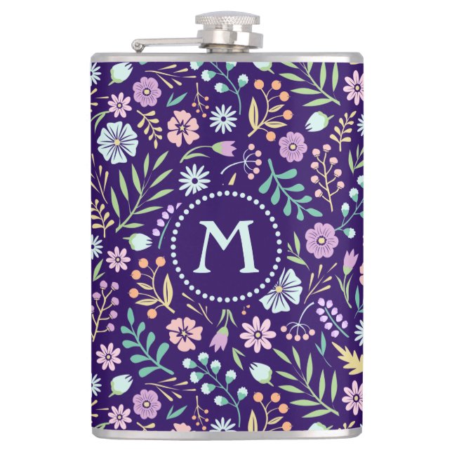 Monogram Blommigt Whimsical Boho Mönster-kolv Fickplunta (Framsidan)