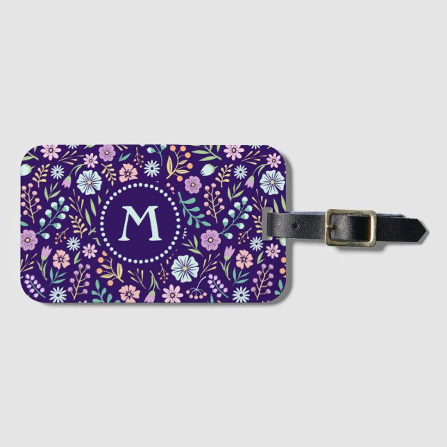 Monogram Blommigt Whimsical Boho Mönster Luggage T Bagagebricka (Framsida horisontal)