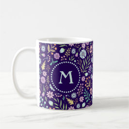Monogram Blommigt Whimsical Boho Mönster Mugg