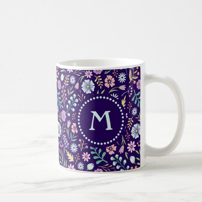 Monogram Blommigt Whimsical Boho Mönster Mugg (Höger)