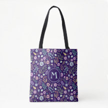 Monogram Blommigt Whimsical Boho Mönster Tote Bag