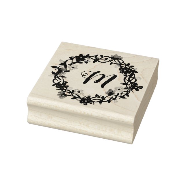 Monogram Blommigt Wreathe Stampers Stämpel (Stämpel)