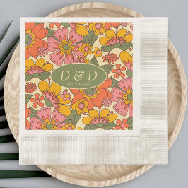 Monogram Blommönster Retro Boho 70s Bröllop Pappersservett