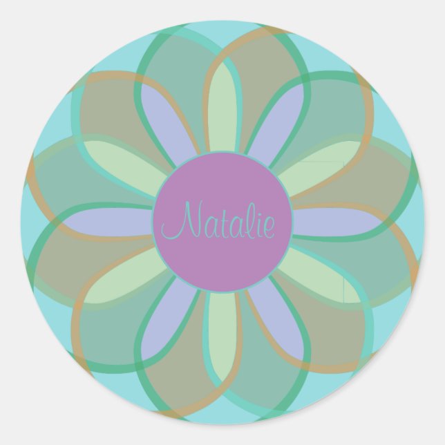 Monogram-Blommönster Runt Klistermärke (Framsida)