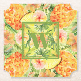 Monogram Blommor Ananas Underlägg Papper