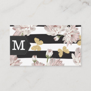 Monogram Blommor Glitter Butterflies Rand Visitkort