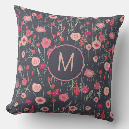 Monogram Blommor Mörk Kudde