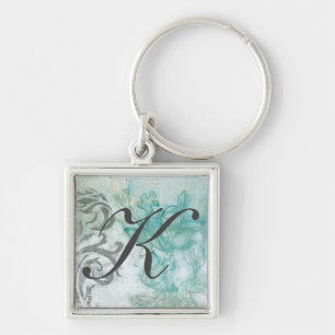 Monogram Blomspricka II Fyrkantig Silverfärgad Nyckelring